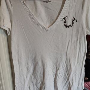 White V-Neck Tee with Stud Accent - Unbranded